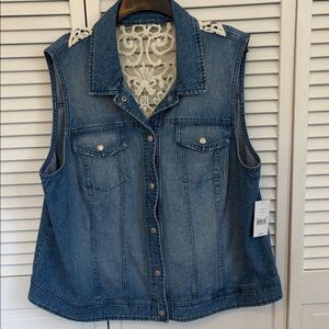 New Direction Women’s 3X Jean Vest Lace Snap Closure 100% Cotton Cottagecore